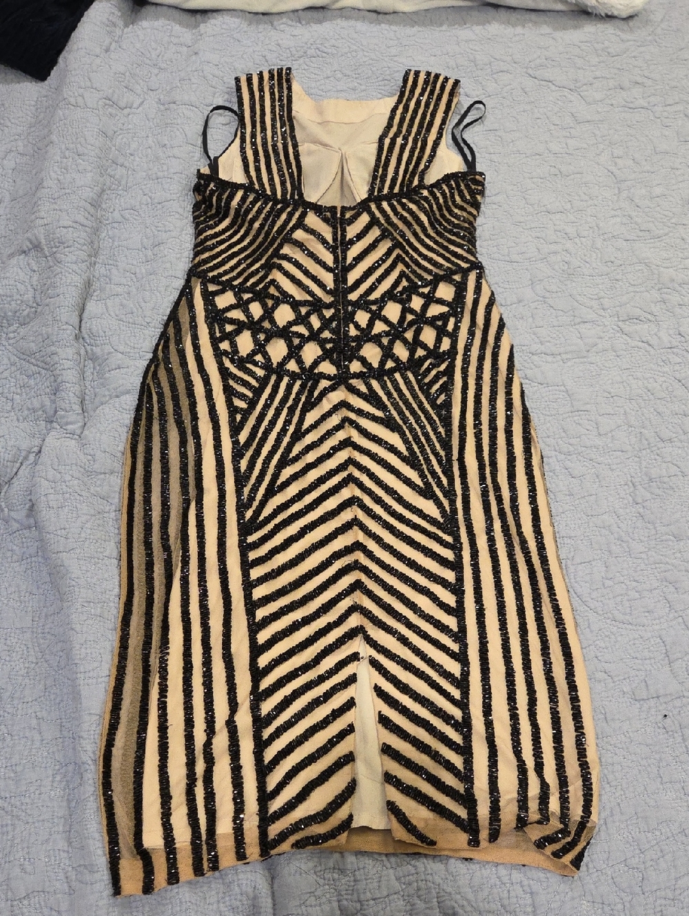 Rachel Gilbert Black Beaded Striped Midi Dress on Nude Size 8! - Picture 3 of 9